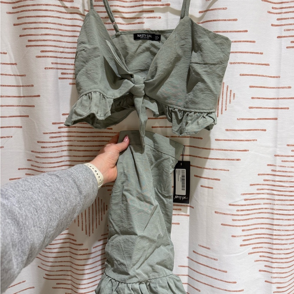 Nasty Gal Sage Tie-Front Two Piece set